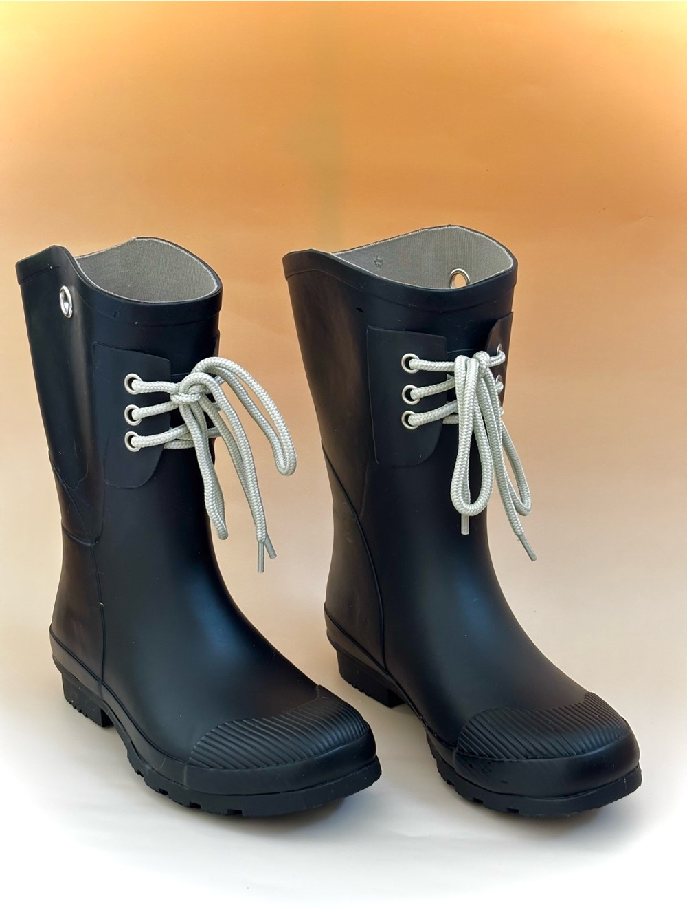 Nomad Black Rain Boots with Contrast White Laces